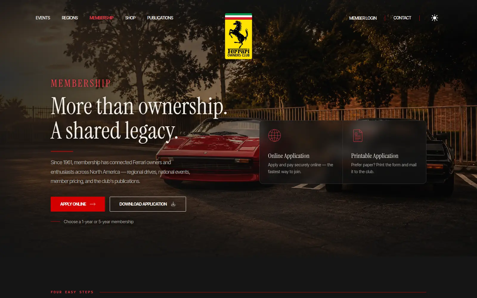 Membership page offering an online application or a printable one.